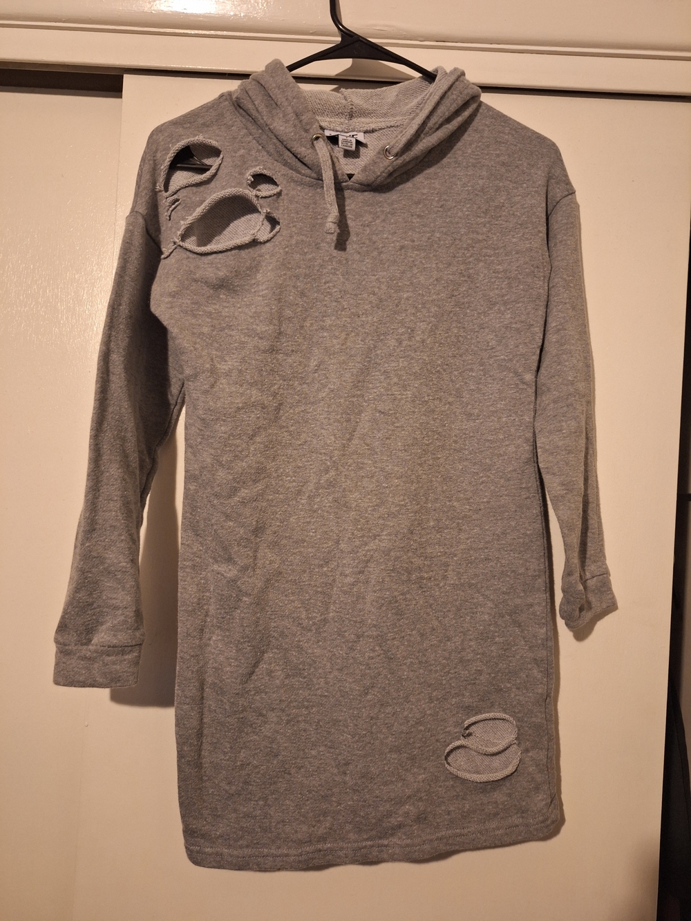 Gray Distressed Hoodie Tunic Top